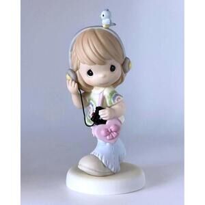 Precious Moments  Girl with Headphones and walkman and Birdie